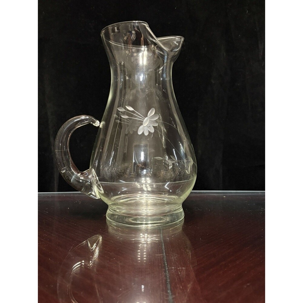 Princess House Heritage Crystal Large 10” Pitcher Hand Etched Floral Estate